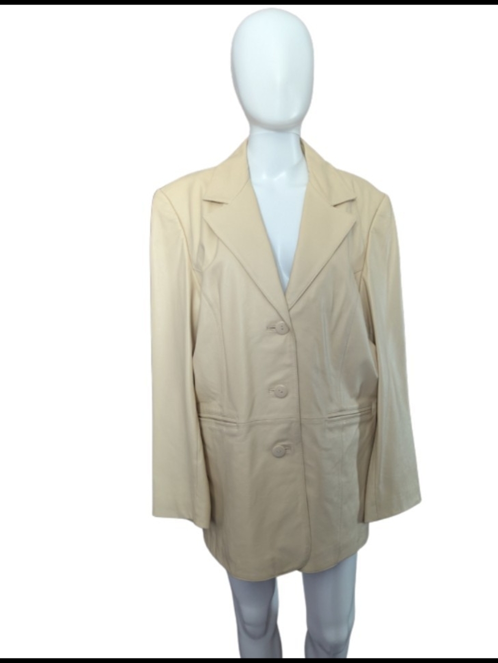 Pamela McCoy Women's Cream Three-Button Leather Blazer